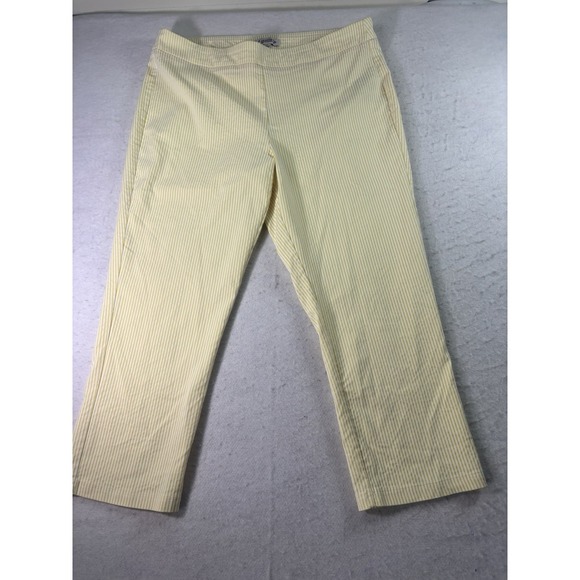 Nanette Lepore Pants - Nanette Lepore Tapered Pants L (34x22) Yellow Seersucker Stretch Pull On Preppy